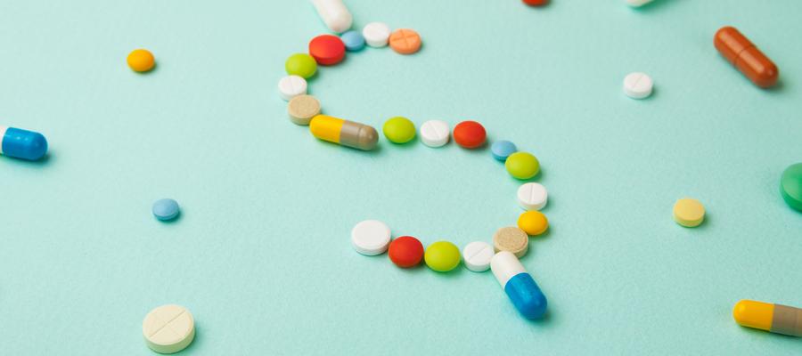 Colorful pills on a table