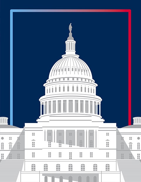 graphic illustration of Capitol Building against blue background