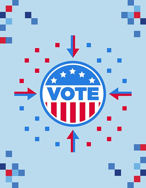 Illustration of a stars-and-stripes themed VOTE button